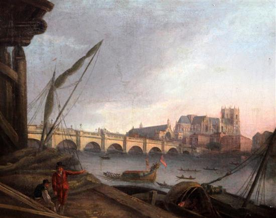 Attributed to Joseph Farington (1747-1821) View of Westminster from the south side of The Thames 19 x 24in.